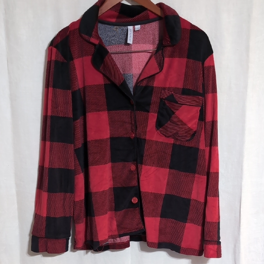 Joyspun Red Black Buffalo Plaid Button Up Two-Piece Lounge Set Size Large